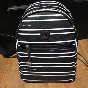 Tommy Hilfiger Black and White Striped Backpack